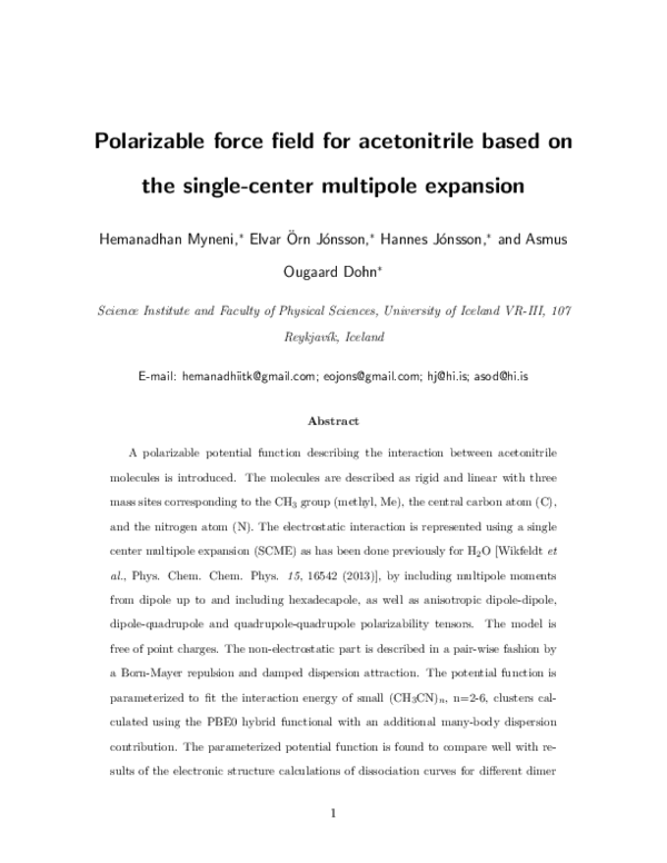 (PDF) Polarizable force field for acetonitrile based on the single ...