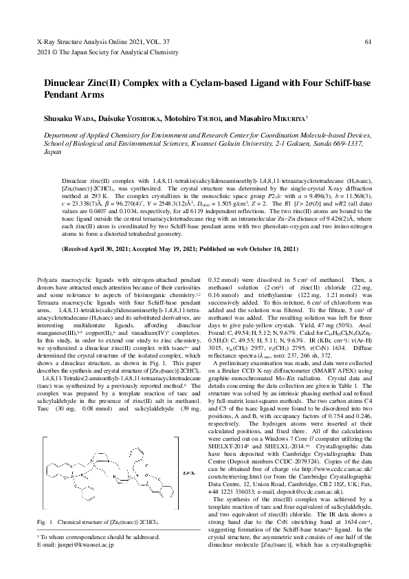 (PDF) Dinuclear Zinc(II) Complex with a Cyclam-based Ligand with Four ...