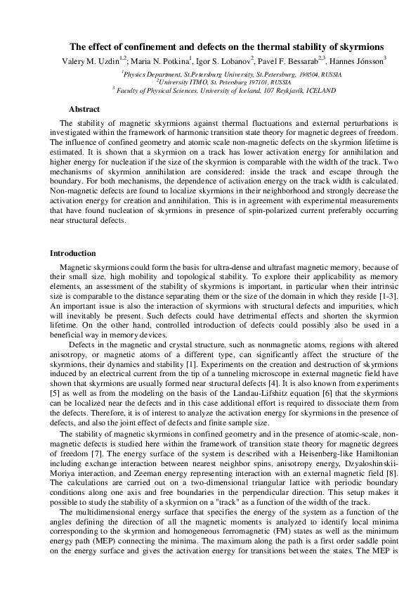(PDF) The effect of confinement and defects on the thermal stability of ...