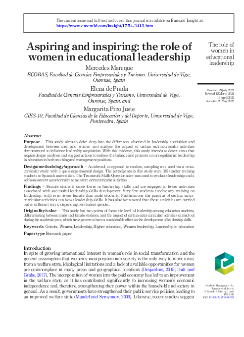 (PDF) Aspiring and inspiring: the role of women in educational leadership