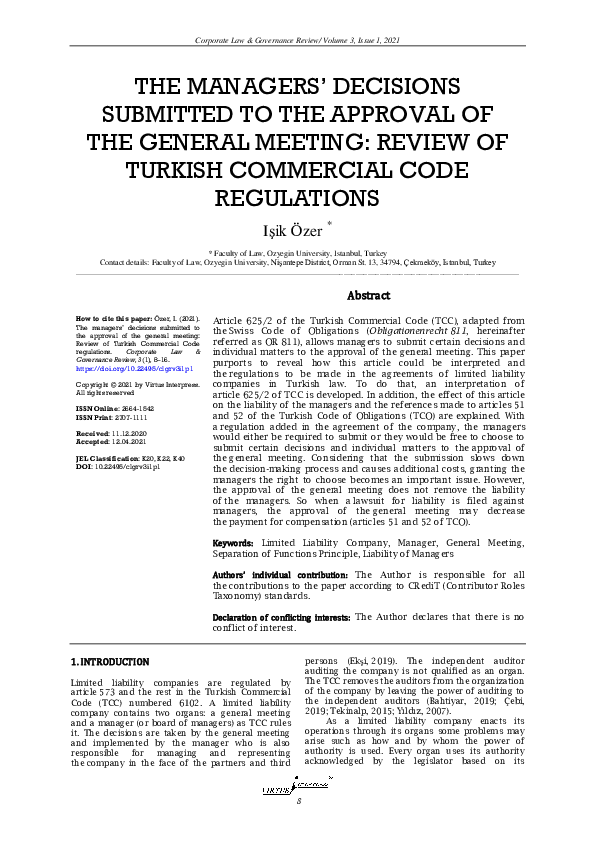 (PDF) The managers’ decisions submitted to the approval of the general ...