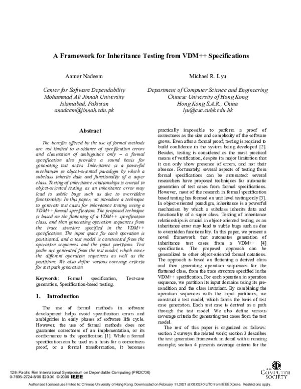 (PDF) A Framework for Inheritance Testing from VDM++ Specifications