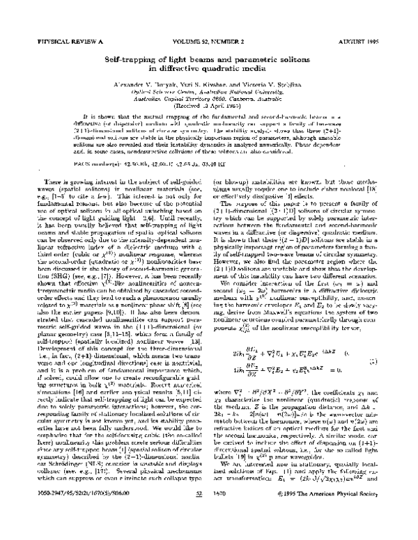 (PDF) Self-trapping of light beams and parametric solitons in ...