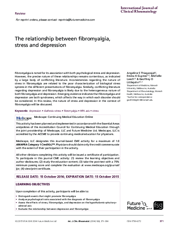 (PDF) The relationship between fibromyalgia, stress and depression