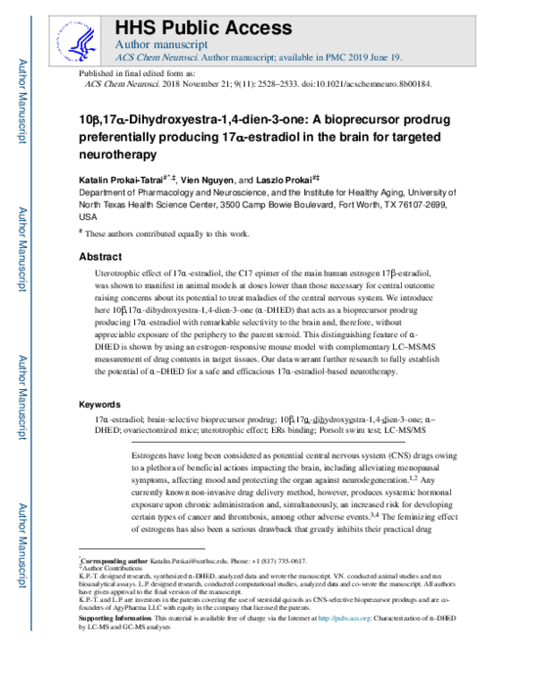 (PDF) 10β,17α-Dihydroxyestra-1,4-dien-3-one: A Bioprecursor Prodrug ...