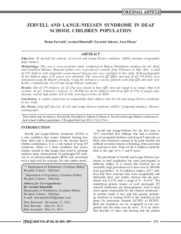(PDF) Jervell and Lange-Nielsen Syndrome in deaf school children population