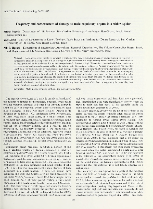 (PDF) Frequency and consequences of damage to male copulatory organs in ...