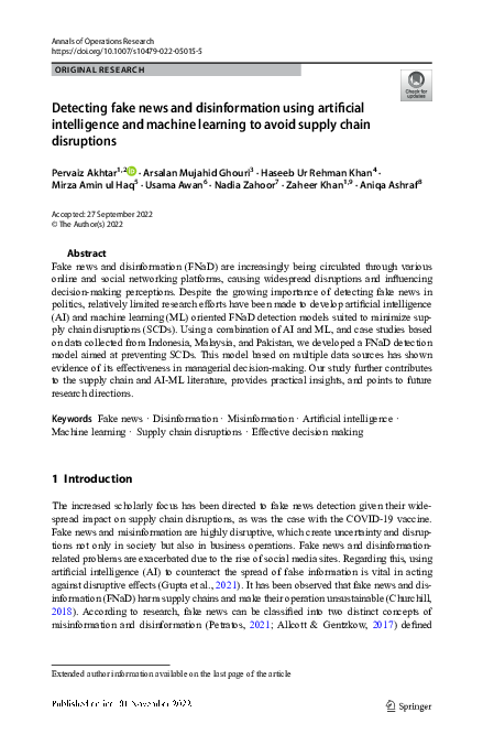 (PDF) Detecting fake news and disinformation using artificial ...