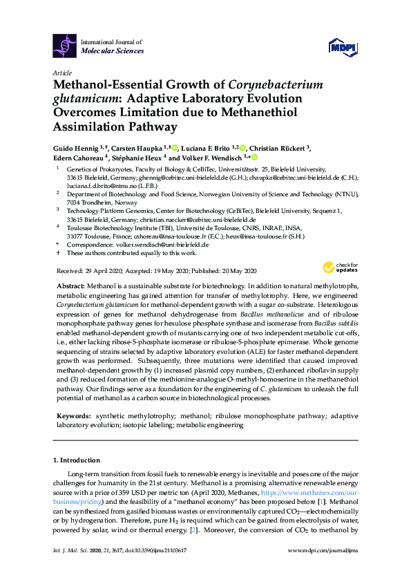(PDF) Methanol-Essential Growth of Corynebacterium glutamicum: Adaptive ...