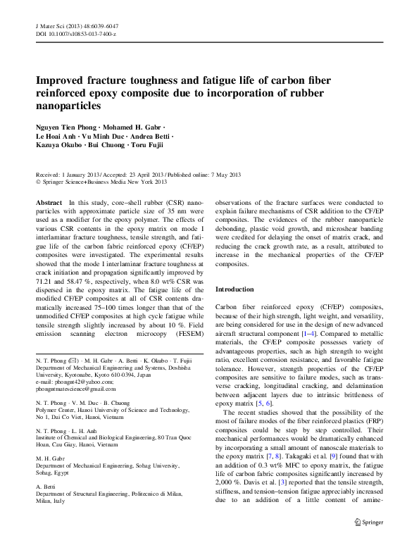(PDF) Improved fracture toughness and fatigue life of carbon fiber ...