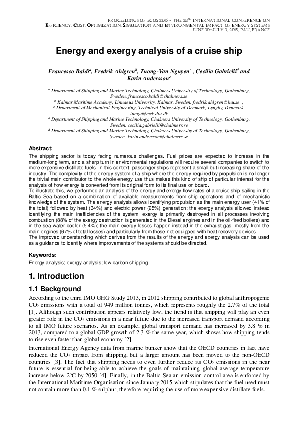 (PDF) Energy and exergy analysis of a cruise ship