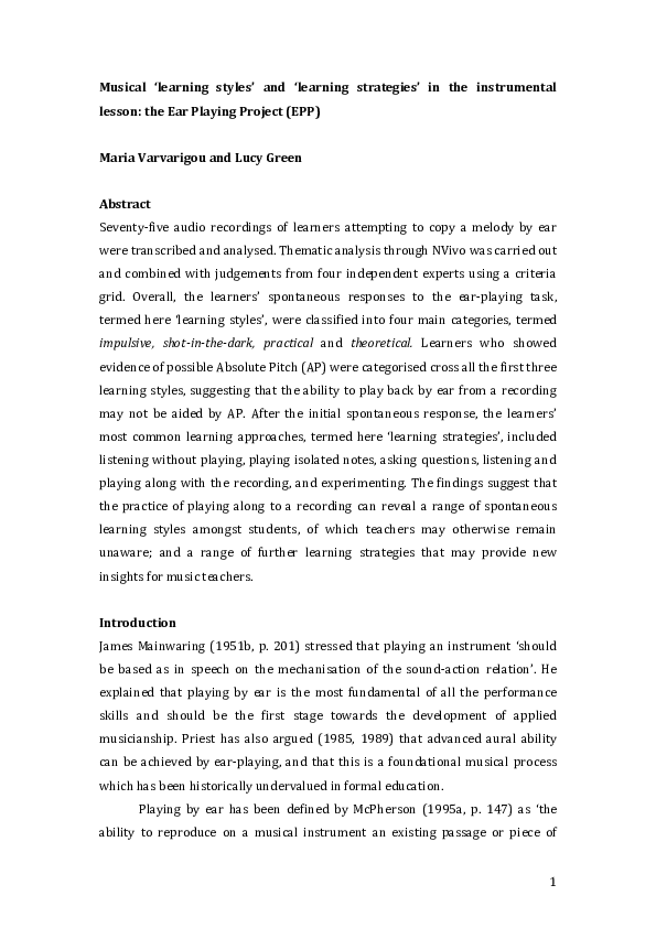 (PDF) Musical learning styles and strategies in the instrumental music ...