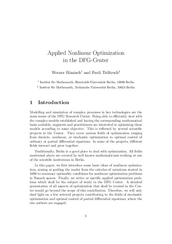 (PDF) Applied Nonlinear Optimization in the DFG-Center