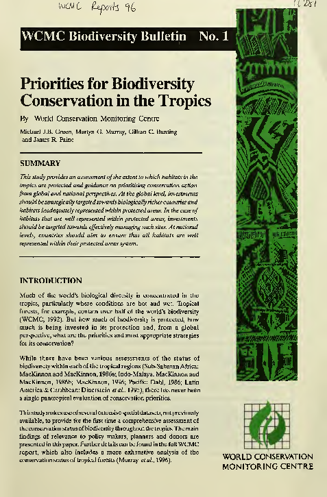 (PDF) Priorities for biodiversity conservation in the tropics. WCMC ...