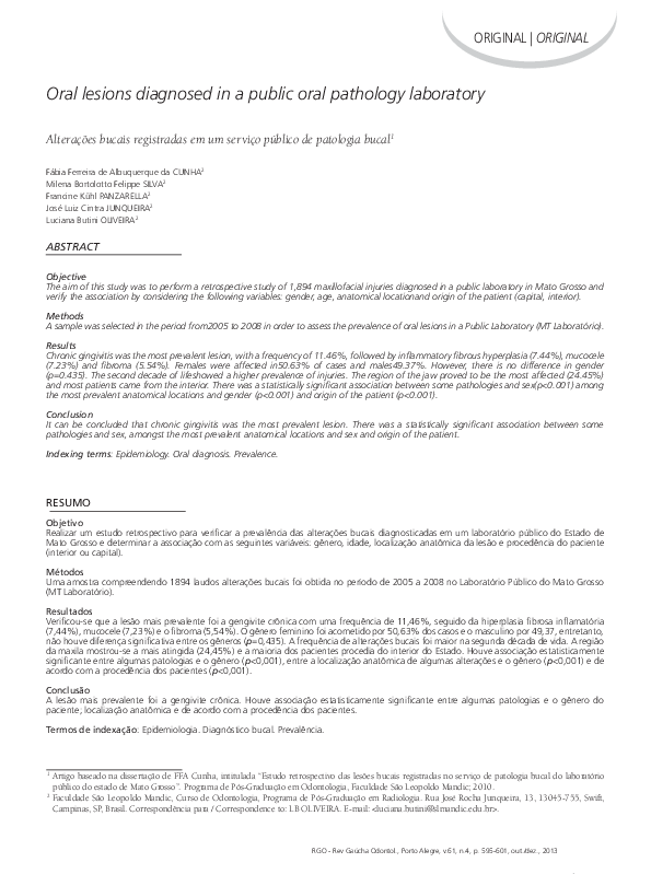 (PDF) Oral lesions diagnosed in a public oral pathology laboratory ...