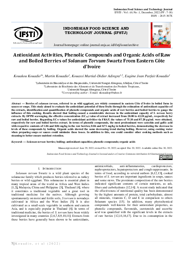 (PDF) Antioxidant Activities, Phenolic Compounds and Organic Acids of ...