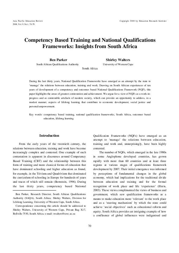 (PDF) Competency based training and national qualifications frameworks ...