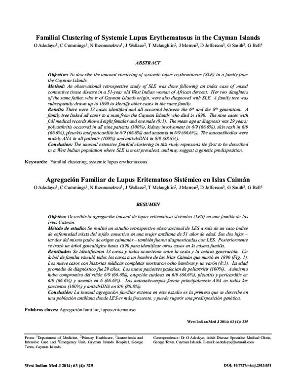 (PDF) Familial Clustering of Systemic Lupus Erythematosus in the Cayman ...