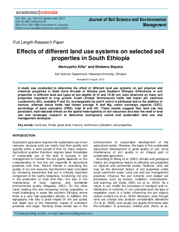(PDF) Effects of different land use systems on selected soil properties ...