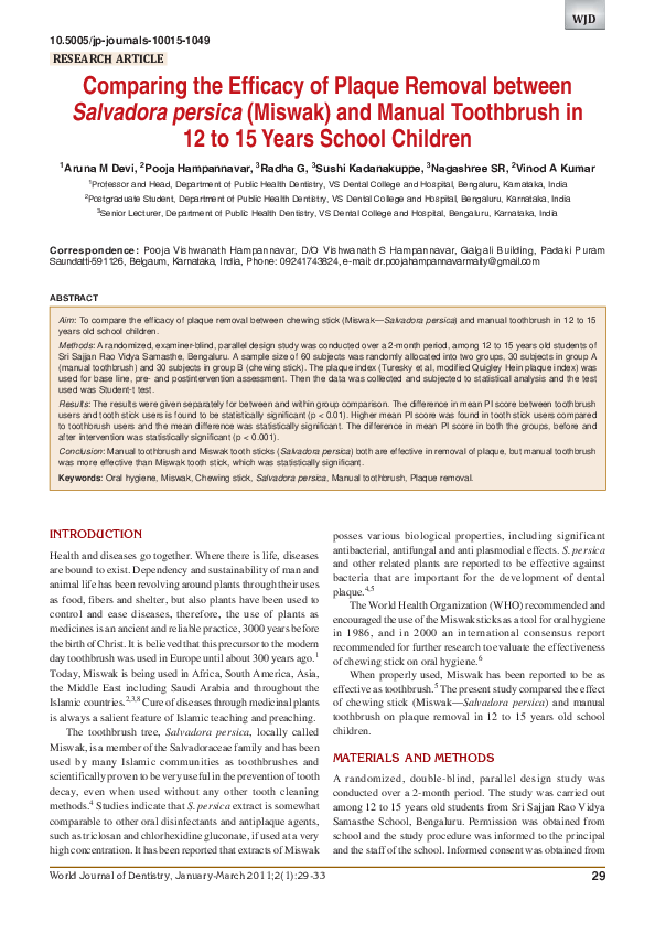 (PDF) Comparing the Efficacy of Plaque Removal between Salvadora ...