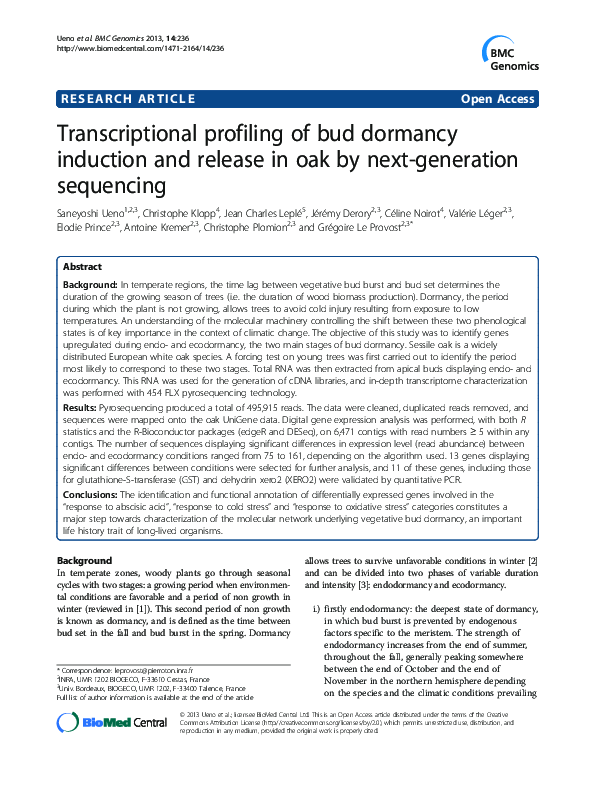 (PDF) Transcriptional profiling of bud dormancy induction and release ...