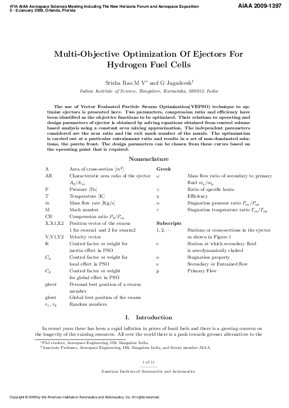 (PDF) Multi-Objective Optimization Of Ejectors For Hydrogen Fuel Cells