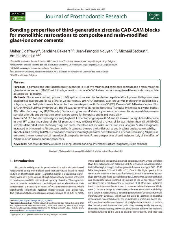 (PDF) Bonding properties of third-generation zirconia CAD-CAM blocks ...