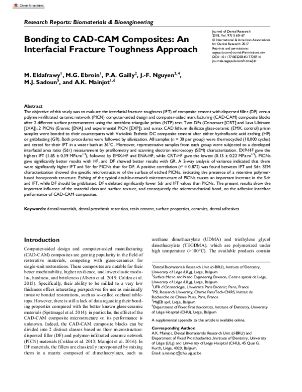 (PDF) Bonding to CAD-CAM Composites: An Interfacial Fracture Toughness ...