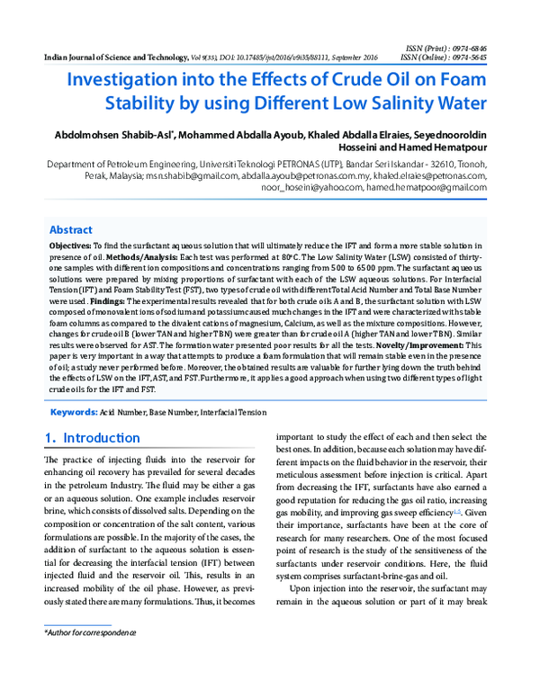 (PDF) Investigation into the Effects of Crude Oil on Foam Stability by ...