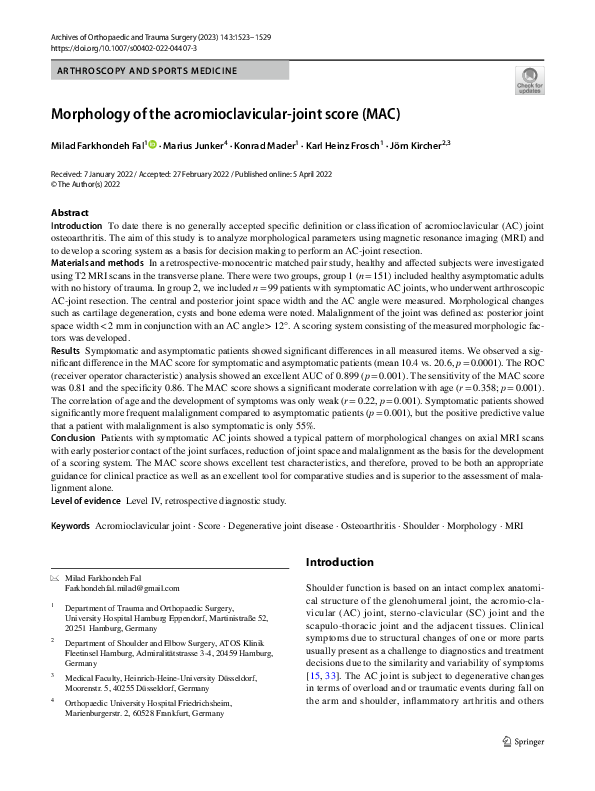 (PDF) Morphology of the acromioclavicular-joint score (MAC)