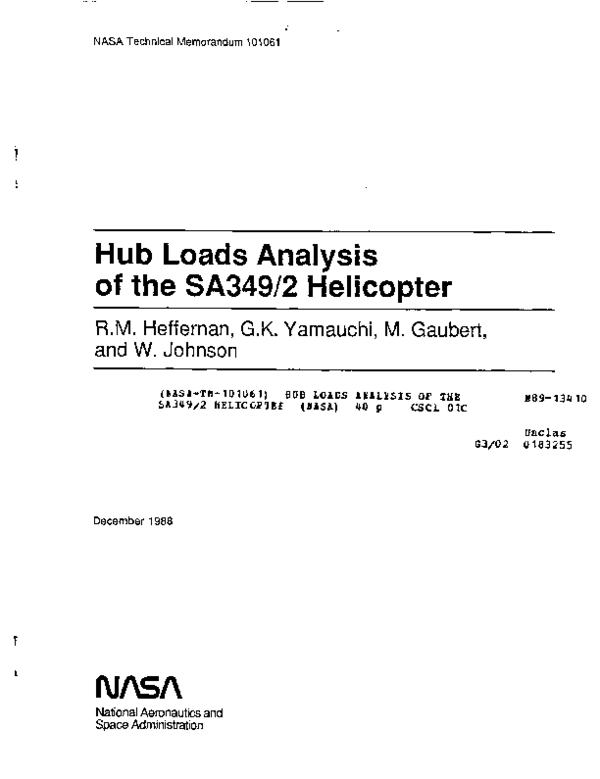 (PDF) Hub Loads Analysis of the SA349/2 Helicopter