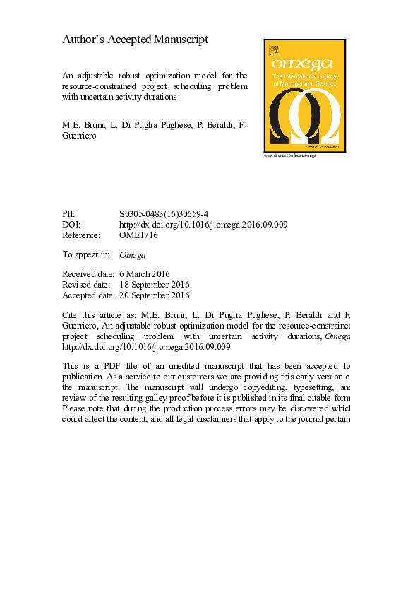 (PDF) An adjustable robust optimization model for the resource ...