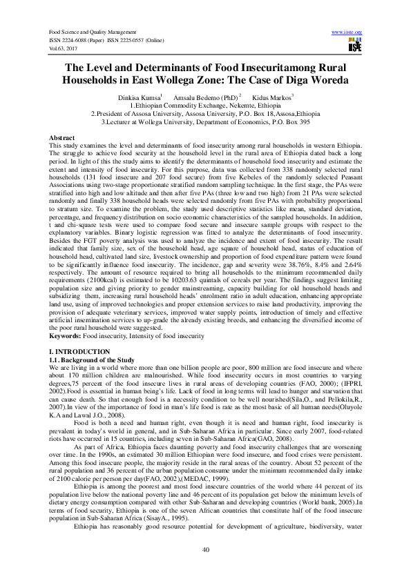 (PDF) The Level and Determinants of Food Insecuritamong Rural ...