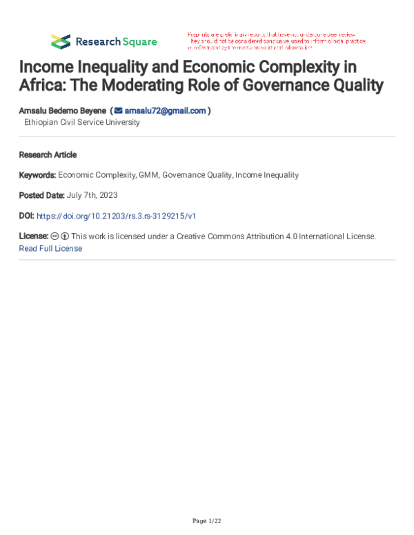 (PDF) Income Inequality and Economic Complexity in Africa: The ...