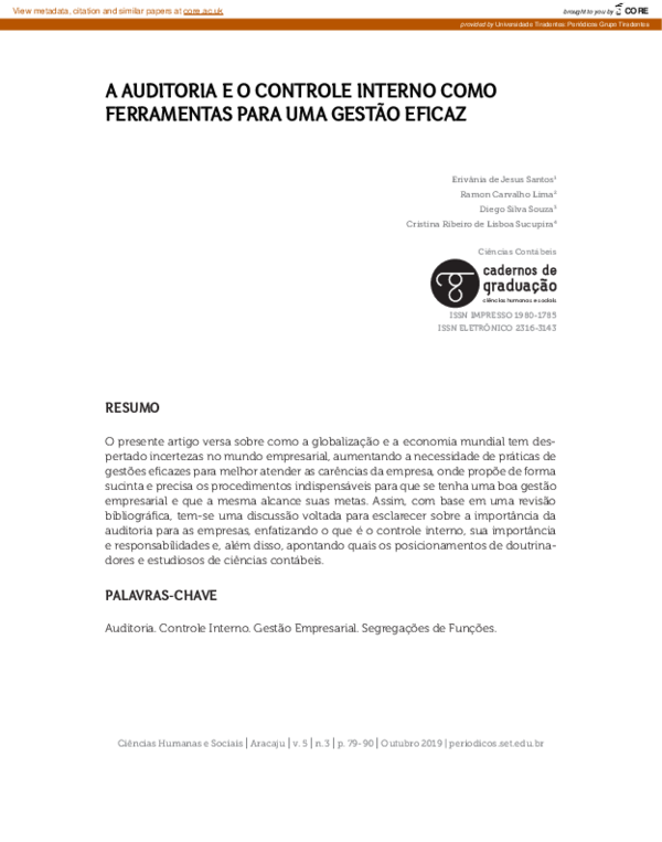 (PDF) A Auditoria e O Controle Interno Como Ferramentas Para Uma Gestão ...