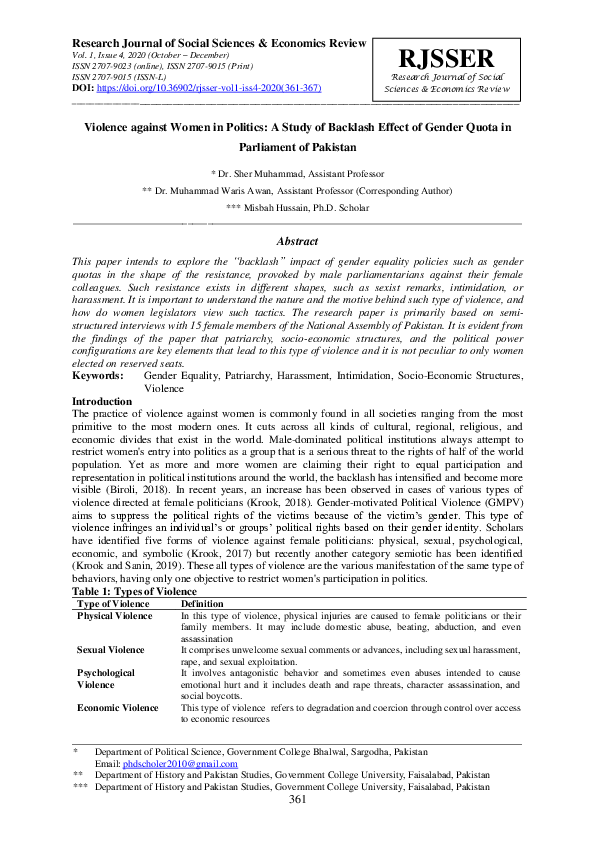 (PDF) Violence against Women in Politics: A Study of Backlash Effect of ...
