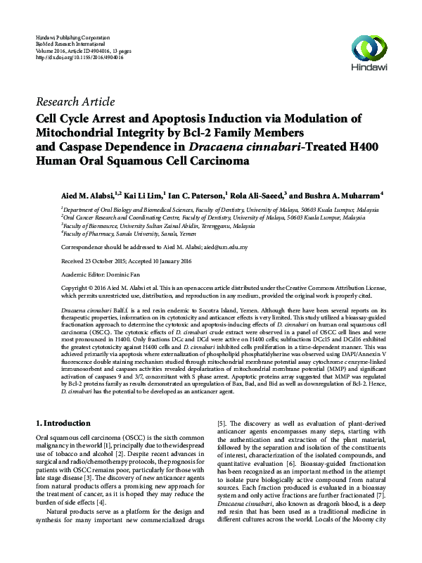 (PDF) Cell Cycle Arrest and Apoptosis Induction via Modulation of ...