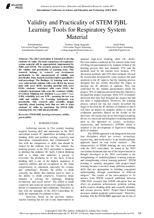 (PDF) Validity and Practicality of STEM PjBL Learning Tools for ...