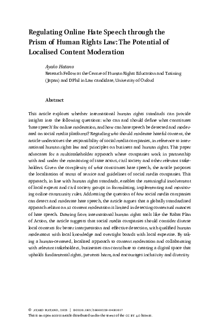 (PDF) Regulating Online Hate Speech through the Prism of Human Rights ...