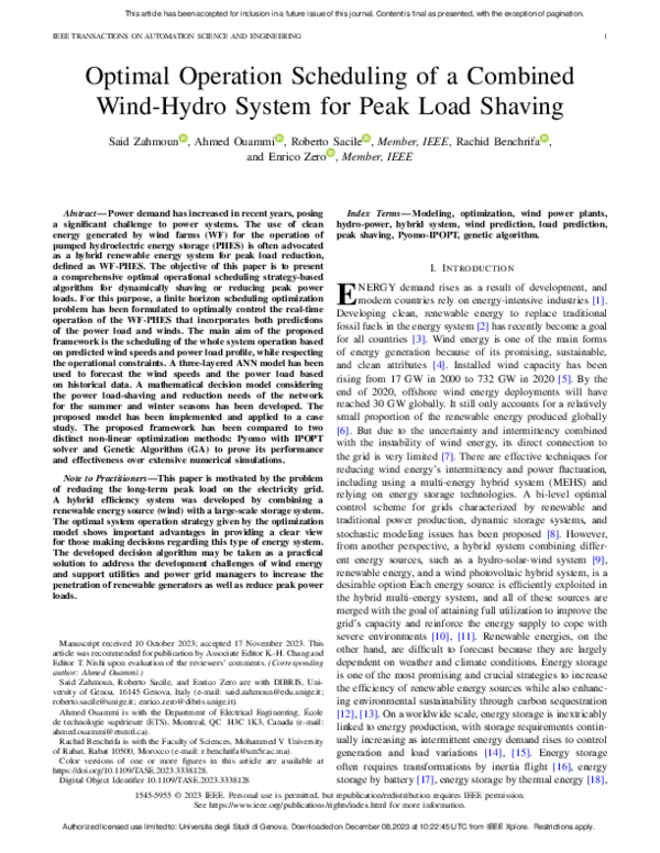 (PDF) Optimal Operation Scheduling of a Combined Wind-Hydro System for ...