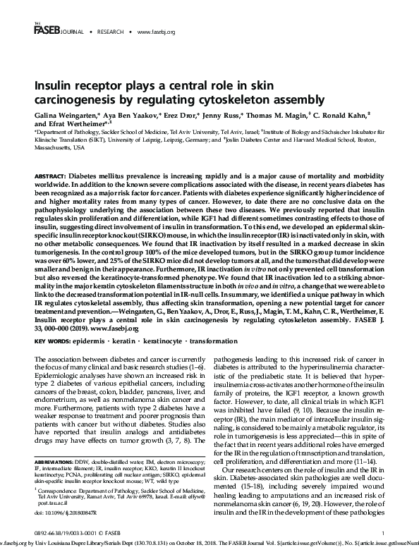 (PDF) Insulin receptor plays a central role in skin carcinogenesis by ...