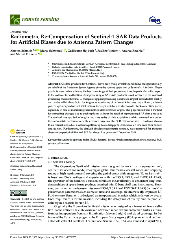 (PDF) Radiometric Re-Compensation of Sentinel-1 SAR Data Products for ...