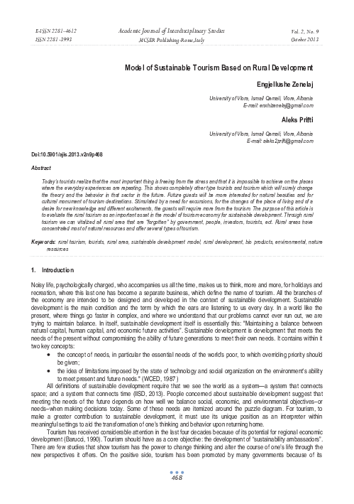(PDF) Model of Sustainable Tourism Based on Rural Development