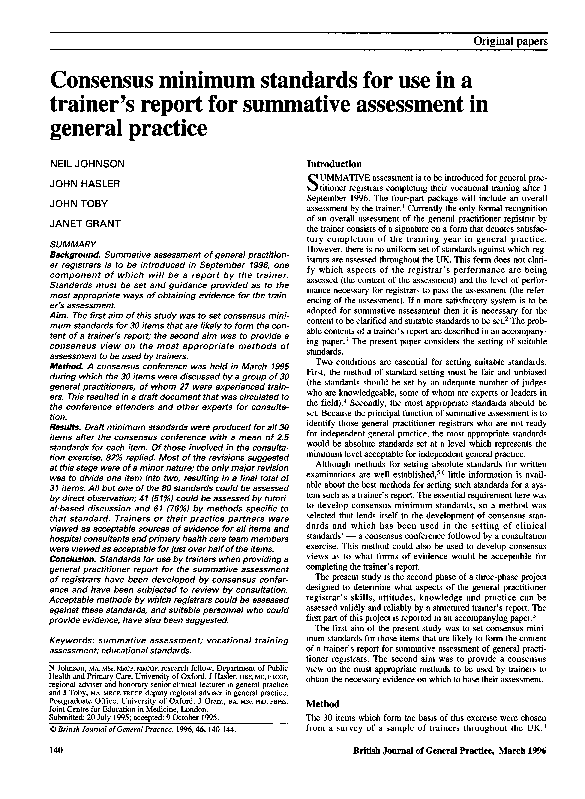 (PDF) Consensus minimum standards for use in a trainer's report for ...