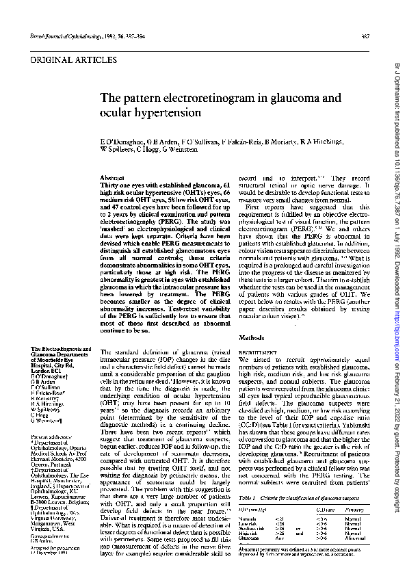 (PDF) The pattern electroretinogram in glaucoma and ocular hypertension