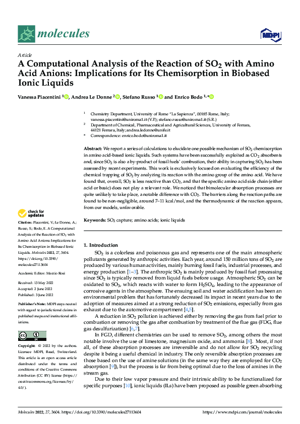 (PDF) A Computational Analysis of the Reaction of SO2 with Amino Acid ...
