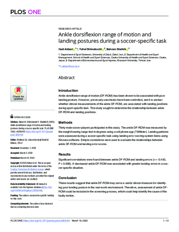 (PDF) Ankle dorsiflexion range of motion and landing postures during a ...