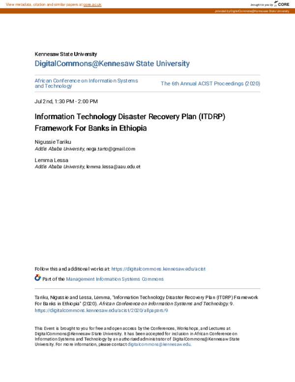 (PDF) Information Technology Disaster Recovery Plan (ITDRP) Framework ...