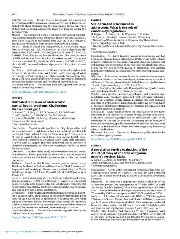 (PDF) Self-harm and Attachment in Adolescents: What is the Role of ...