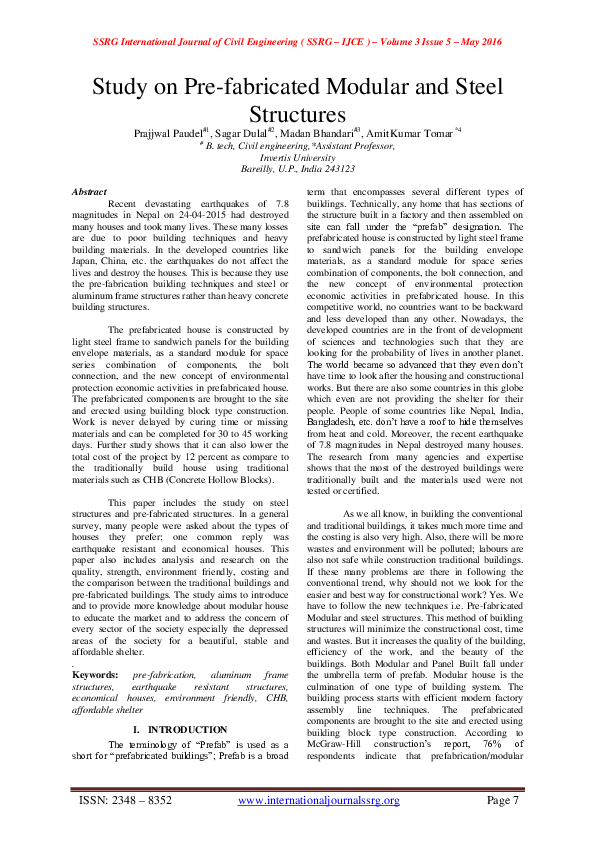 (PDF) Study on Pre-fabricated Modular and Steel Structures